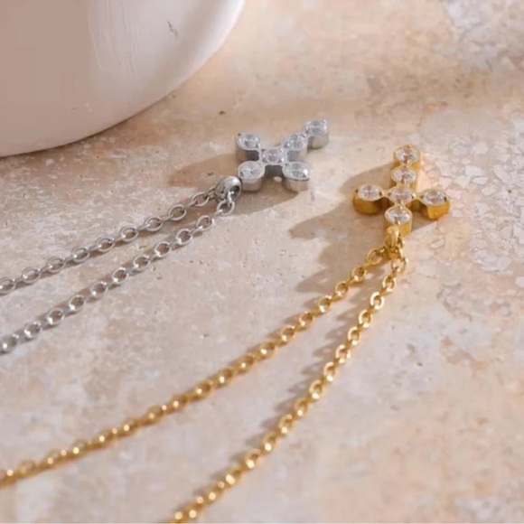 Anthropologie Barbara Cross Gold Stainless Steel Waterproof Necklace - Picture 6 of 10